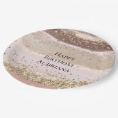 赤面バラピンクチョコレート金ゴールドグリッター誕生日 ペーパープレート (アングル)