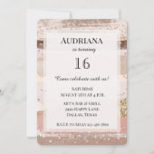 赤面バラピンクチョコレート金ゴールドグリッター誕生日 招待状 (正面)