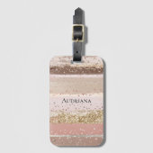 赤面バラピンクチョコレート金ゴールドストライプグリッター ラゲッジタグ (正面縦)