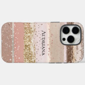 赤面バラピンクチョコレート金ゴールドストライプグリッター Case-Mate iPhoneケース (裏面 (横))