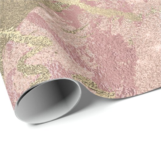 赤面バラピンク大理石光沢スパークパウダー金ゴールド ラッピングペーパー (ロールコーナー)