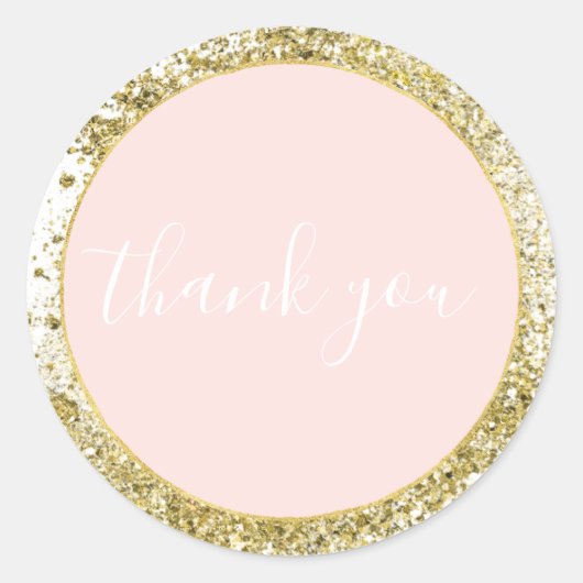 赤面バラピンク金ゴールド紙吹雪スパークルフェイクグリッター ラウンドシール (正面)
