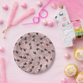 赤面バラピンク金ゴールド&ブラック三角形パターン ペーパープレート (パーティー)