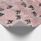 赤面バラピンク金ゴールド&ブラック三角形パターン ラッピングペーパー (角)