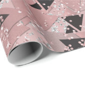 赤面バラピンク金ゴールド&ブラック三角形パターン ラッピングペーパー (ロールコーナー)