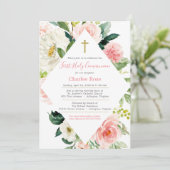 赤面バラファーストコミュニオン&ブランチピンク&ホワイト 招待状 (スタンド正面)