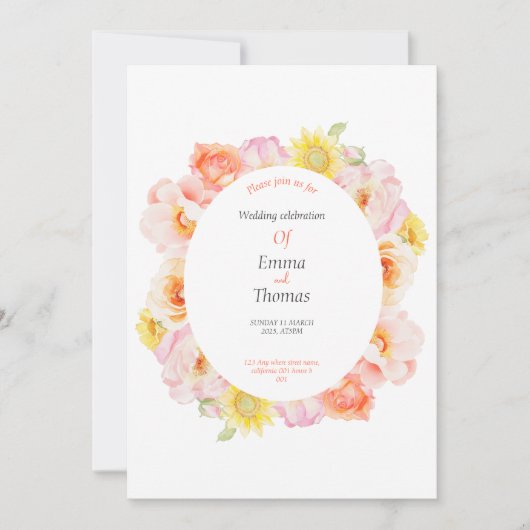 赤面バラフレーム庭園の結婚式カードの招待 招待状 (正面)