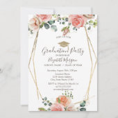 赤面バラフレーム、グラッドキャップ、卒業 招待状 (正面)