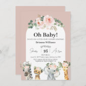 赤面バラフローラアーチサファリベイビーシャワー 招待状 (正面/裏面)