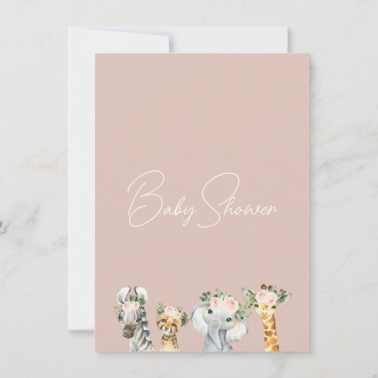 赤面バラフローラアーチサファリベイビーシャワー 招待状 (裏面)