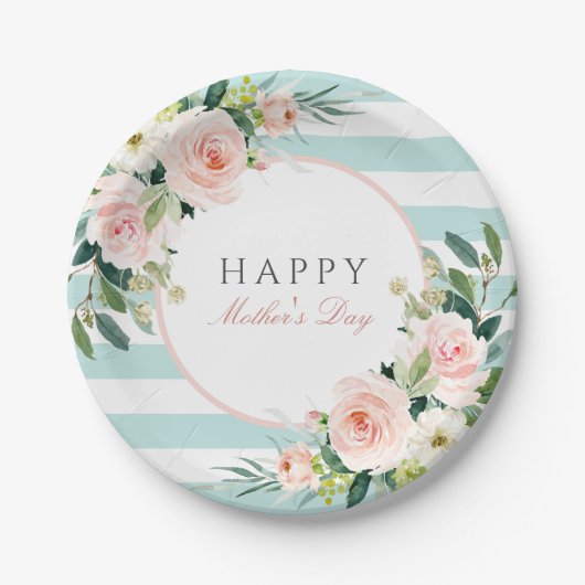 赤面バラフローラストライプとマザーズデイ ペーパープレート (正面)