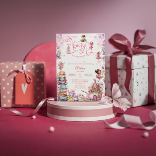 赤面バラフローラフェアリー赤ちゃんシャワーティー 招待状