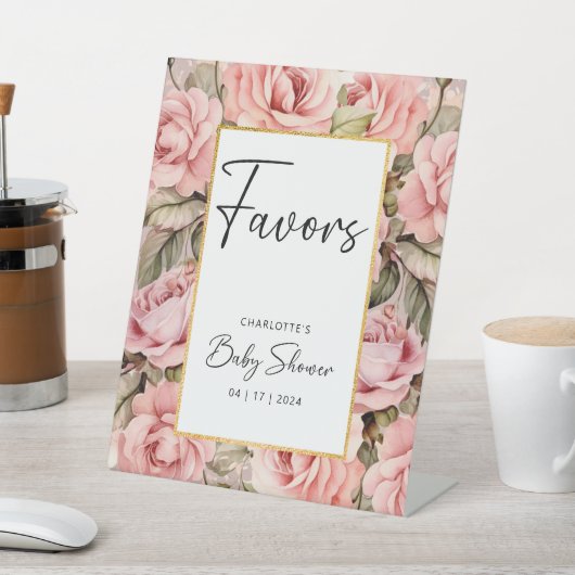 赤面バラフローラベビーシャワーの好意 台座サイン (インサイチュ)