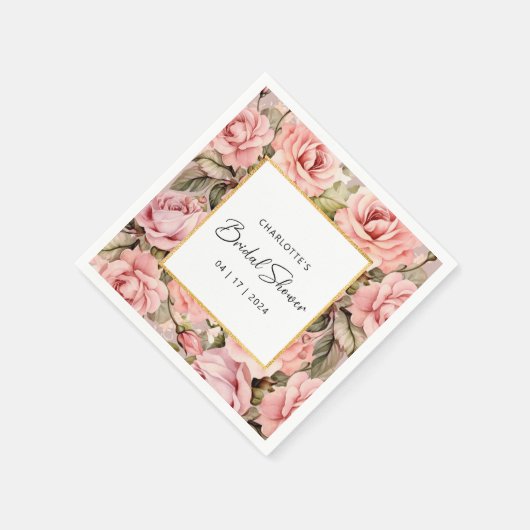 赤面バラフローラ水彩ブライダルシャワー スタンダードカクテルナプキン (角)