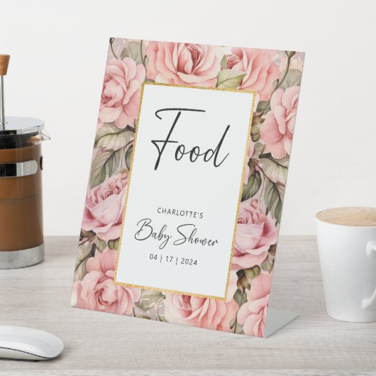 赤面バラフローラ水彩赤ちゃんシャワー食品 台座サイン (インサイチュ)