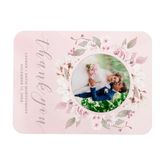 赤面バラフローラ結婚リース撮影ありがとう マグネット (横)