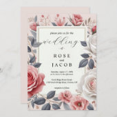 赤面バラフローラ結婚式招待状 招待状 (正面/裏面)