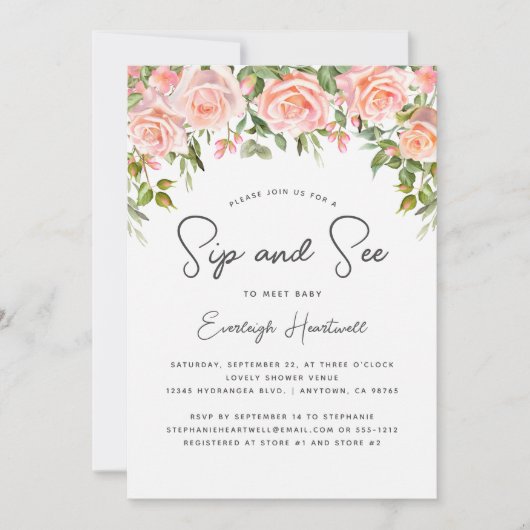 赤面バラフローラ緑の園区とベビーシャワーを参照 招待状 (正面)