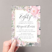 赤面バラフローラ金ゴールドフレーム80th80誕生日 アクリル招待状 (インサイチュ (ポータブル))