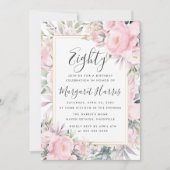 赤面バラフローラ金ゴールドフレーム80th80誕生日 招待状 (正面)