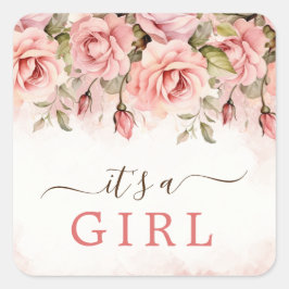 赤面バラベビーシャワー女の子だ スクエアシール