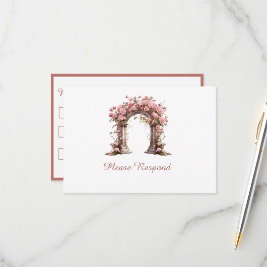 赤面バラボホ結婚のアーチ結婚ズ 出欠カード (正面/裏面インサイチュ)