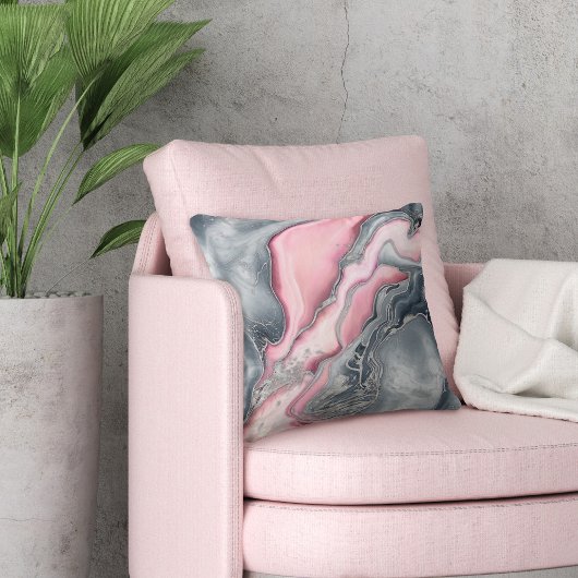 赤面バラマーブルパステルピンクス、グレーとシルバー クッション