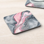 赤面バラマーブルパステルピンクス、グレーとシルバー コースター (左側)