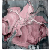 赤面バラマーブルパステルピンクス、グレーとシルバー シャワーカーテン (正面)