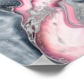 赤面バラマーブルパステルピンクス、グレーとシルバー ポスター (角)