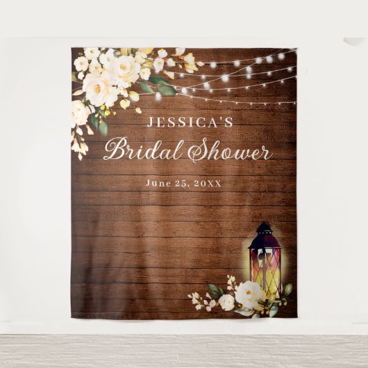 赤面バラランタンウッドブライダルシャワー背景 タペストリー (正面)