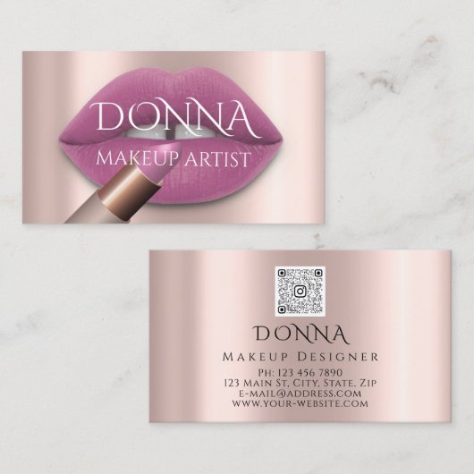 赤面バラリップQRコードロゴメイクアップリップスティックグロス 名刺 (正面/裏面)