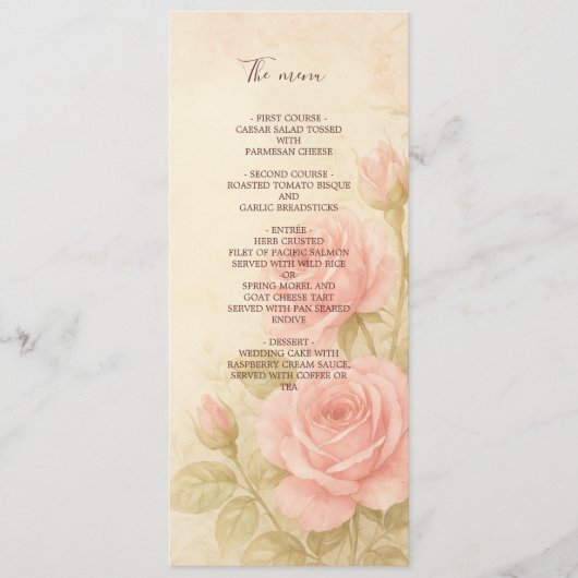 赤面バラロマンチックフローラヴィンテージウェディングメニュー プログラム (正面)
