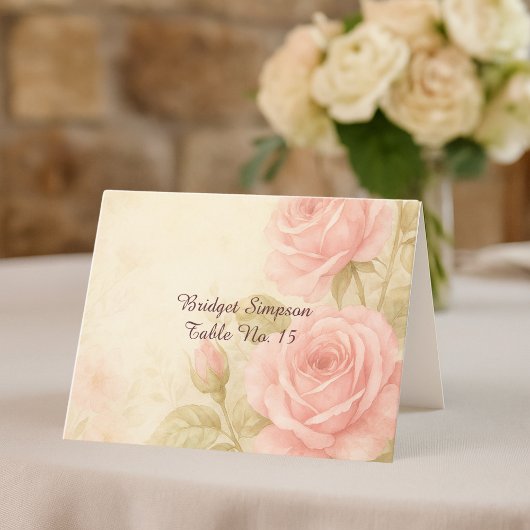 赤面バラロマンチックフローラヴィンテージゲストカード サンキューカード