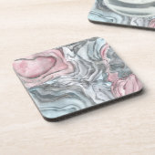 赤面バラ大理石-パステルピンクと銀 コースター (左側)