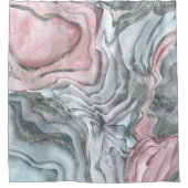 赤面バラ大理石-パステルピンクと銀 シャワーカーテン (正面)