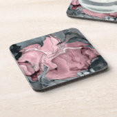 赤面バラ大理石-パステルピンク、グレー、シルバー コースター (左側)