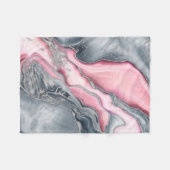 赤面バラ大理石-パステルピンク、グレー、シルバー フリースブランケット (正面(横))
