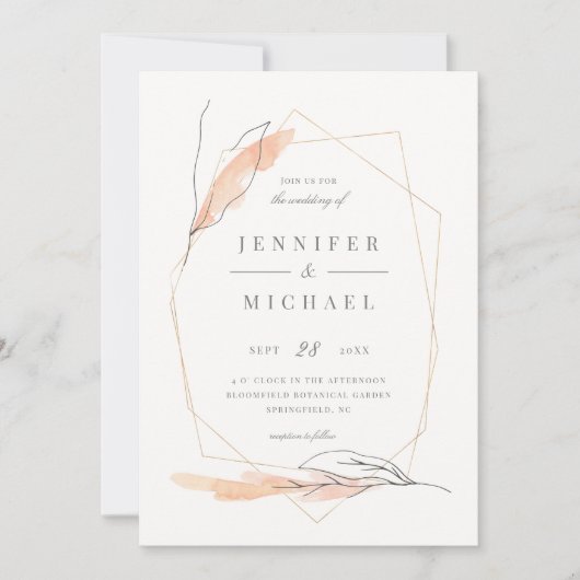 赤面バラ手描き水彩春の結婚式 招待状 (正面)