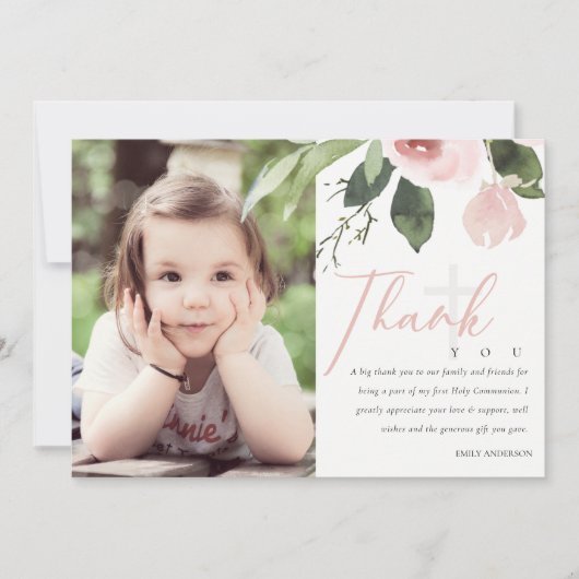 赤面バラ最初の聖餐会ありがとう写真 招待状 (正面)