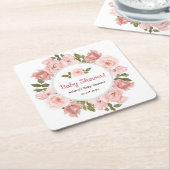 赤面バラ水カラーフローラベビーシャワー スクエアペーパーコースター (アングル)