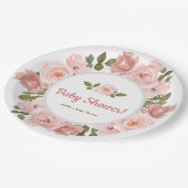 赤面バラ水カラーフローラベビーシャワー ペーパープレート (アングル)