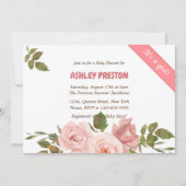 赤面バラ水カラーフローラベビーシャワー 招待状 (正面)