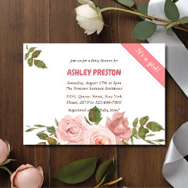 赤面バラ水カラーフローラベビーシャワー 招待状