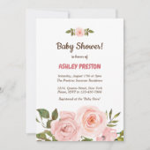 赤面バラ水カラーフローラベビーシャワー 招待状 (正面)