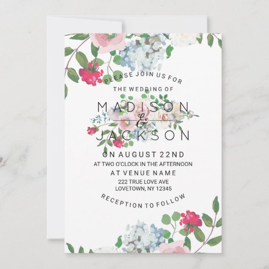 赤面バラ水カラー結婚式招待状 招待状 (正面)