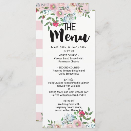 赤面バラ水彩フローラ結婚のメニュー メニュー (正面/裏面)