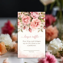 赤面バラ水彩ベビーシャワーおむつラッフル エンクロージャーカード