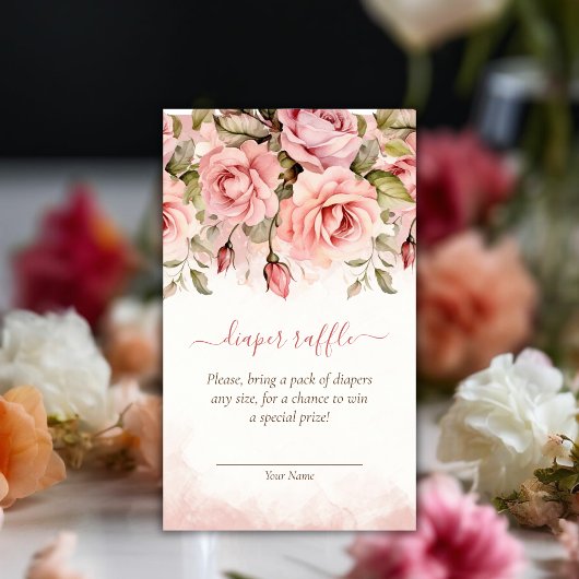赤面バラ水彩ベビーシャワーおむつラッフル エンクロージャーカード
