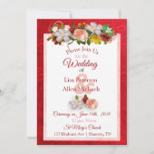 赤面バラ深いレッドフローラ結婚式招待状 招待状 (正面)